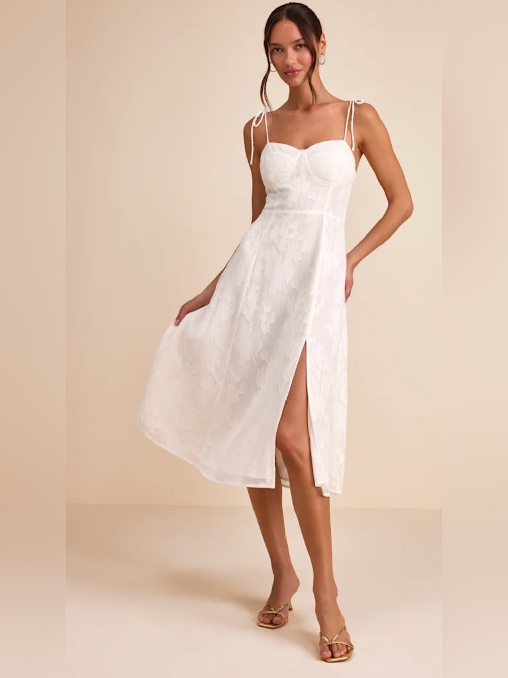 Lulus Floral Jacquard Tie-Strap Midi Dress